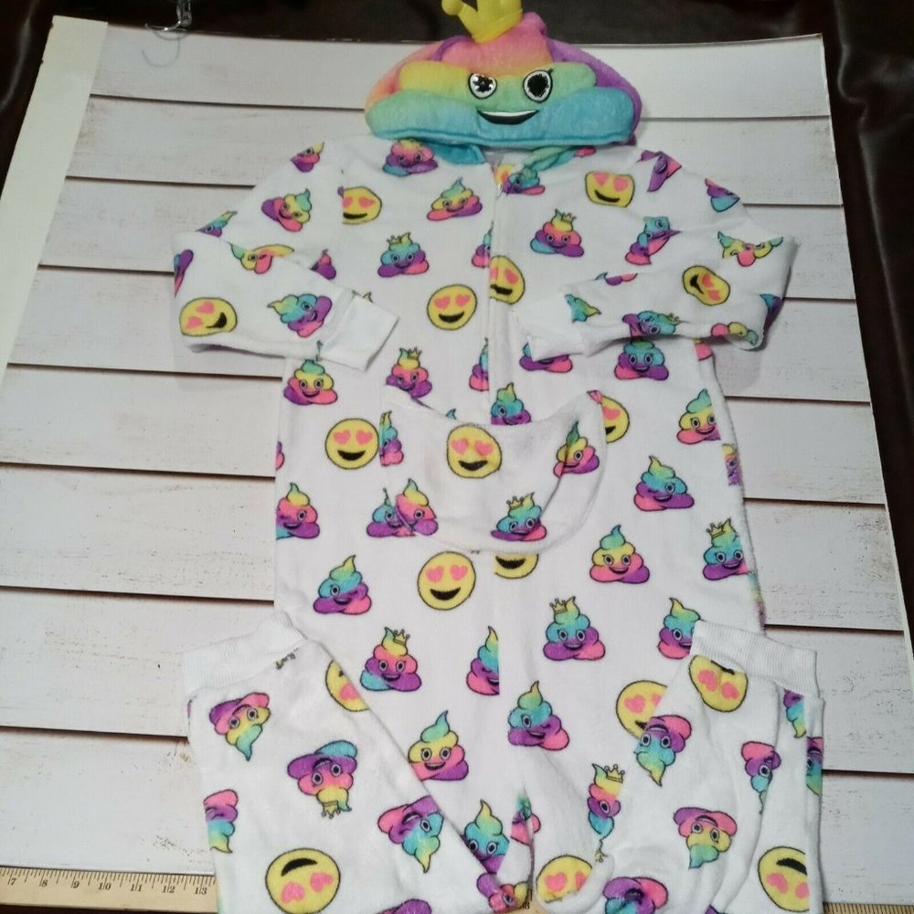 Girls Emoji One-piece Pajamas Hooded Size 10 Justice